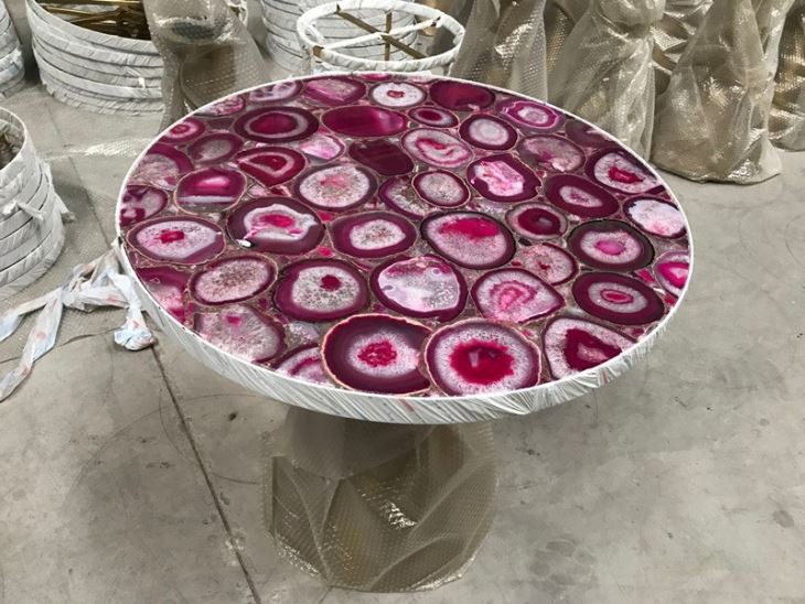 Pink Semi Precious Stone Table Top