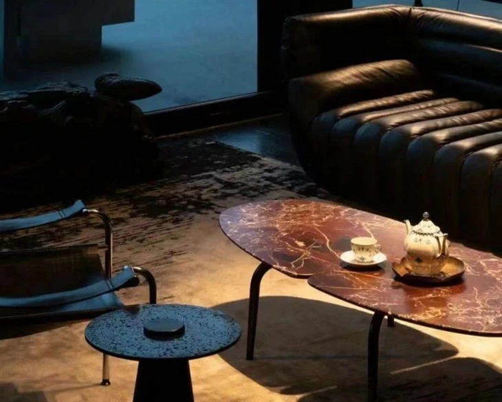 red marble table